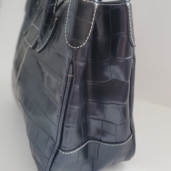 RARE FIND * VINTAGE DOONEY & BOURKE Black Croc Leather Handbag Timeless LIKE NEW - Picture 6 of 14
